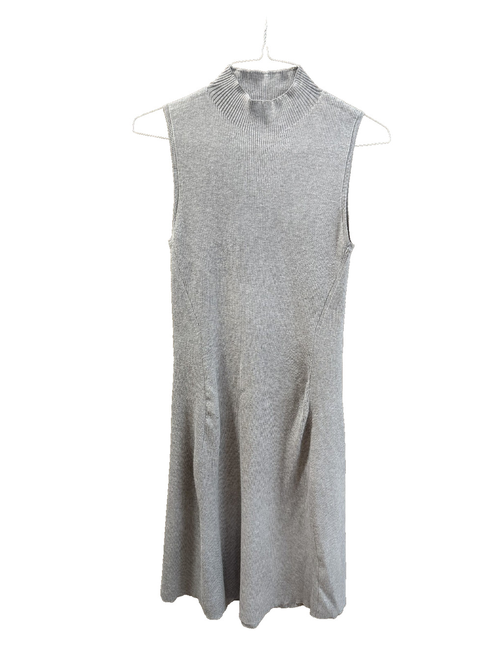 Elie Tahari L Grey Ribbed Knit Fit and Flare Midi Dress Classy Elevated Chic